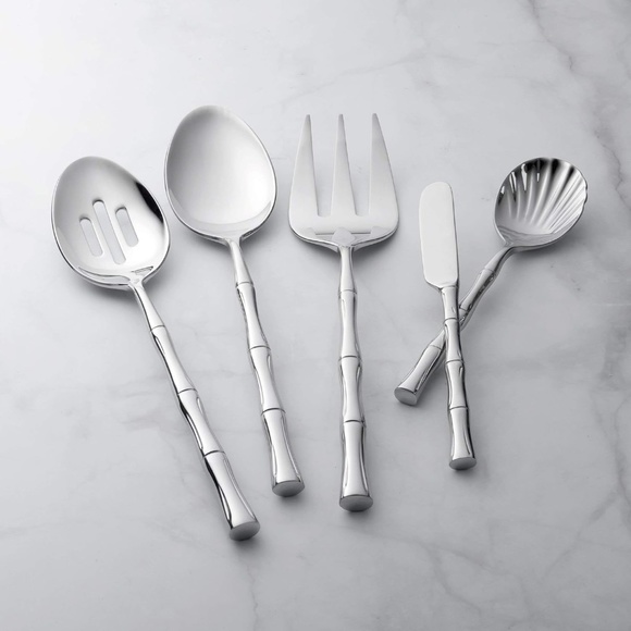 5-Piece Bamboo Shaped Hostess Set, 18/8 Stainless Steel Silverware Serving Set, - Picture 1 of 3